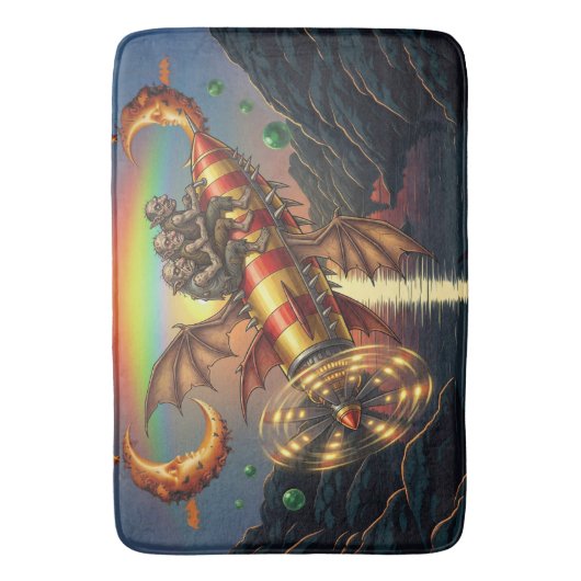 Fantasy Image 3 Trolls On A Retro Rocket バスマット (正面縦)