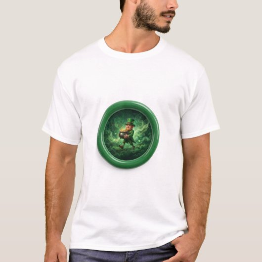 Fantasy Image Leprechaun Carrying Pot Of Gold Tシャツ (正面)