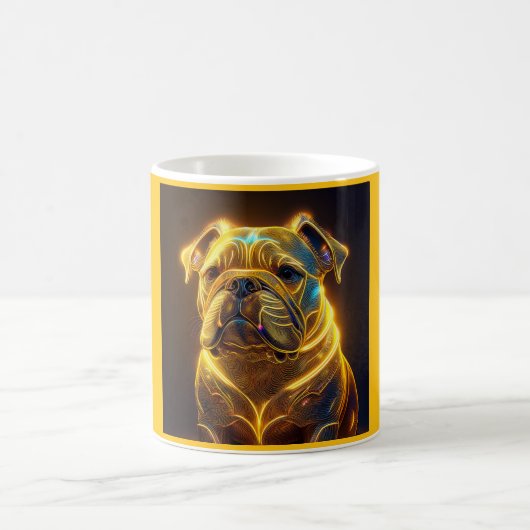 Fantasy Image Neon Yellow English Bulldog コーヒーマグカップ (中央)