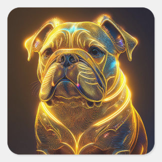 Fantasy Image Neon Yellow English Bulldog スクエアシール