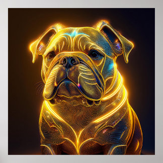 Fantasy Image Neon Yellow English Bulldog ポスター