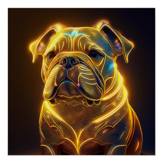 Fantasy Image Neon Yellow English Bulldog ポスター (正面)