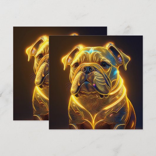 Fantasy Image Neon Yellow English Bulldog 招待状 (正面/裏面)