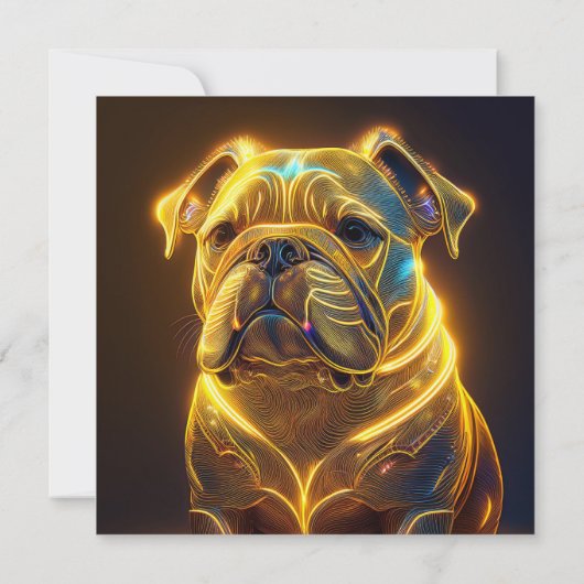 Fantasy Image Neon Yellow English Bulldog 招待状 (裏面)