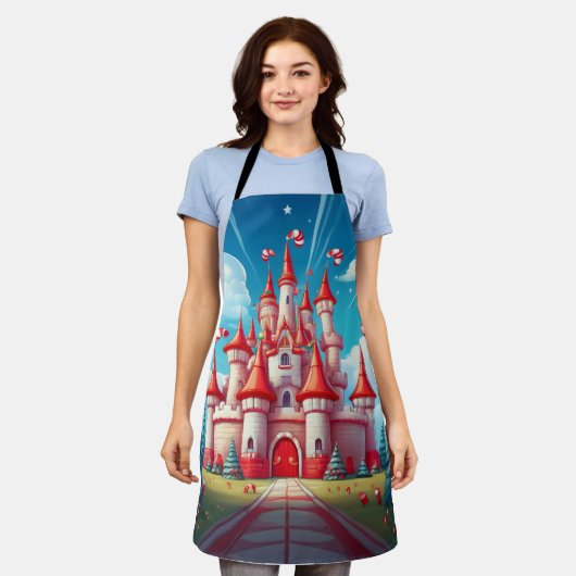 Fantasy Image Of A Candy Cane Castle エプロン (着用した状態)