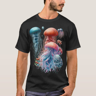 Fantasy jellyfish in pastel turquoise and orange  tシャツ