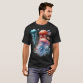 Fantasy jellyfish in pastel turquoise and orange  tシャツ (正面フル)