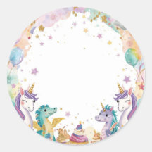 Fantasy Kids Birthday Stickers Watercolor Unicorns