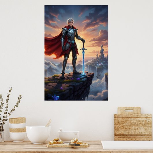 Fantasy Knight Warrior with Sword Poster ポスター (キッチン)