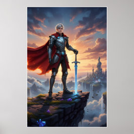 Fantasy Knight Warrior with Sword Poster ポスター