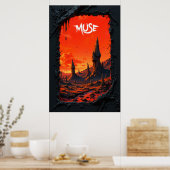 Fantasy landscape with fiery sky and towering ポスター (キッチン)