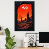 Fantasy landscape with fiery sky and towering ポスター (ホームオフィス)