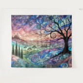 Fantasy Landscape with Tree and Colorful Sunset タペストリー (正面(横))