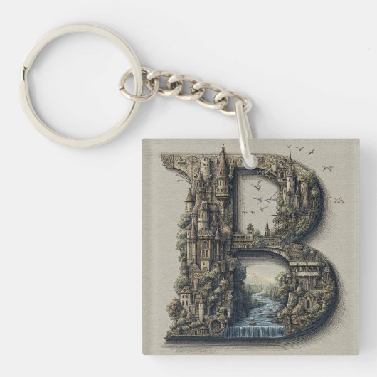 Fantasy Letter B with Castles in the Sky Storybook キーホルダー (正面)