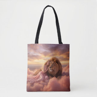 Fantasy Lion and Woman in Clouds トートバッグ