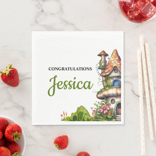 Fantasy Magical Fairy House Baby Shower スタンダードランチョンナプキン (インサイチュ)