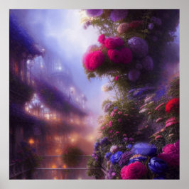 Fantasy Magical Garden Landscape With Mansion ポスター