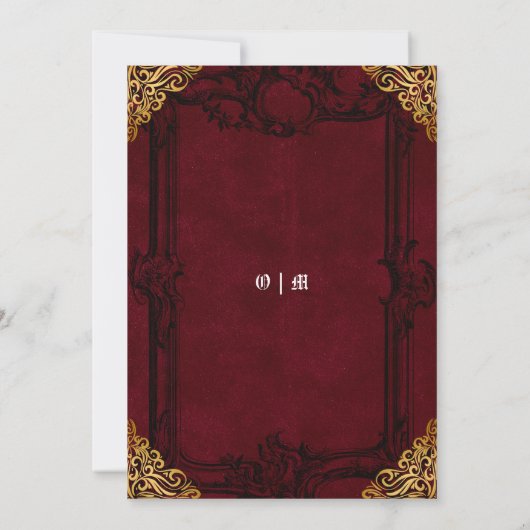 Fantasy Medieval Royal Burgundy Gold Wedding 招待状 (裏面)