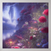 Fantasy Misty Rainy Magical Garden River Landscape ポスター (正面)