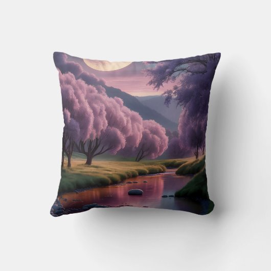 Fantasy Moonlit River Dreamscape Illustration クッション (裏面)