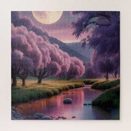 Fantasy Moonlit River Dreamscape Illustration ジグソーパズル (縦)