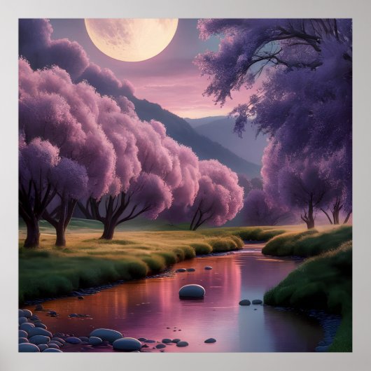 Fantasy Moonlit River Dreamscape Illustration ポスター (正面)