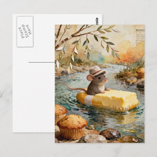 Fantasy Mouse Floating Downriver on Butter Float ポストカード (正面/裏面)