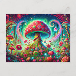 Fantasy Mushroom Forest Bright Psychedelic Colors ポストカード
