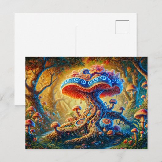 Fantasy Mushroom Garden Psychedelic Colors ポストカード (正面/裏面)