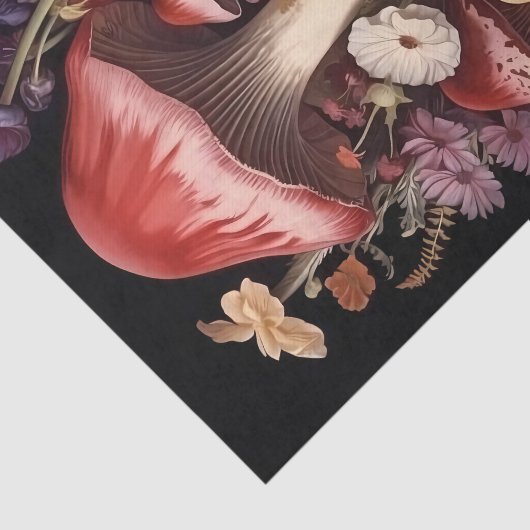 Fantasy Mushrooms and Flowers on Black Background 薄葉紙 (詳細)