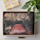 Fantasy Mushrooms and Flowers on Black Background 薄葉紙 (ギフト)