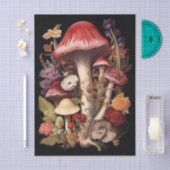 Fantasy Mushrooms and Flowers on Black Background 薄葉紙 (クラフト)