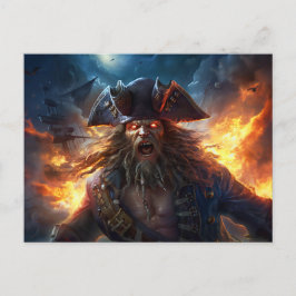 Fantasy Painting Flaming Pirate in Battle Scene ポストカード