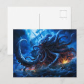 Fantasy Painting Kraken Attacking Ship at Sea ポストカード (正面/裏面)