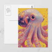 Fantasy Pink and Purple Octopus ポストカード (正面/裏面)