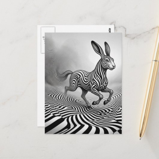 Fantasy Rabbit Horse Critter Black an White Op art ポストカード (正面/裏面インサイチュ)