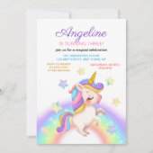 Fantasy Rainbow Stars Unicorn Girl Birthday  招待状 (正面)