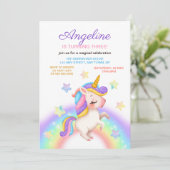 Fantasy Rainbow Stars Unicorn Girl Birthday  招待状 (スタンド正面)