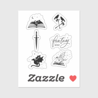 Fantasy reader collection with dagger dragon book シール