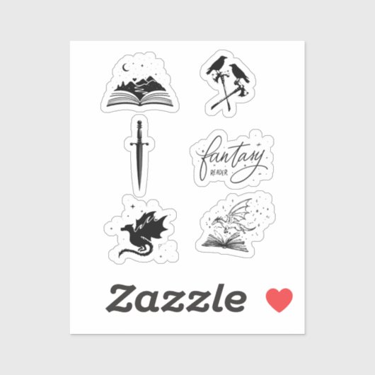 Fantasy reader collection with dagger dragon book シール (シート)