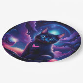 Fantasy Scene Black Kitten Beautiful Blue Eyes ペーパープレート (アングル)