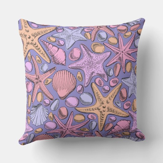Fantasy Sea Pattern Pillow, Purple Coastal Decor クッション (裏面)