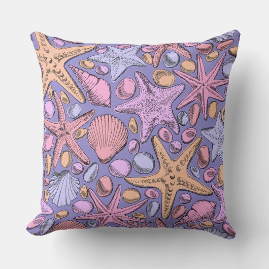 Fantasy Sea Pattern Pillow, Purple Coastal Decor クッション (正面)