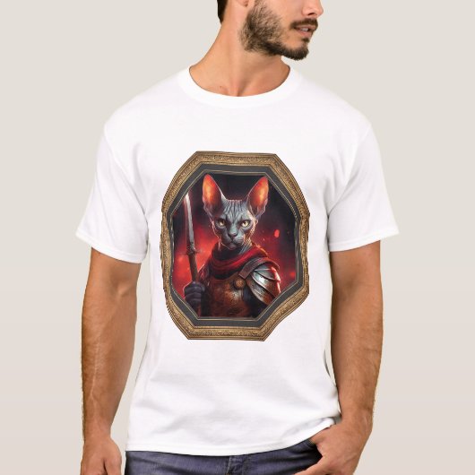 Fantasy Sphinx Cat Warrior In Frame Tシャツ (正面)