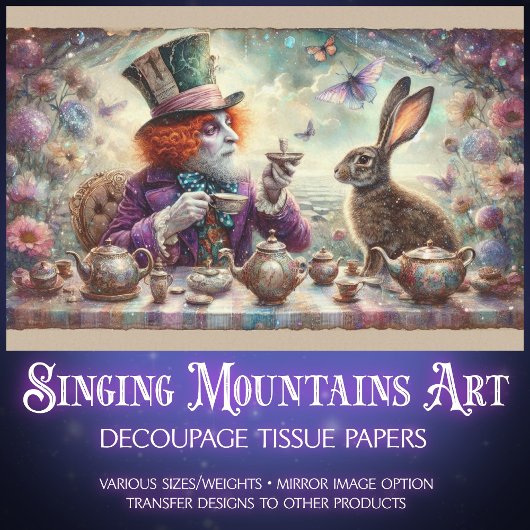 Fantasy Tea Party Wonderland Hatter Hare Decoupage 薄葉紙