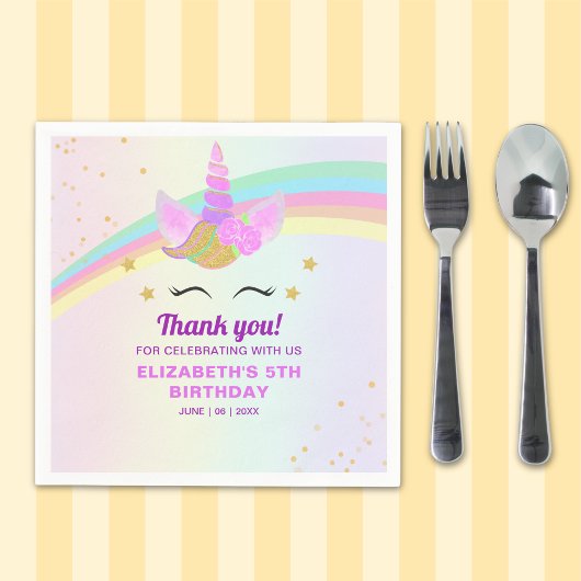 Fantasy Unicorn Birthday Girl Party スタンダードカクテルナプキン