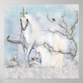 Fantasy Unicorns With Robins Wall Poster ポスター (正面)