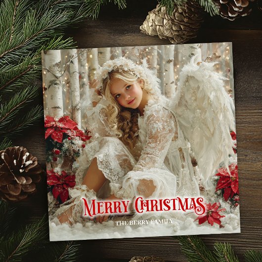 Fantasy Victorian angel red and gold festive card シーズンカード