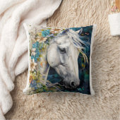 Fantasy White Horse decorated with flowers   クッション (ブランケット)