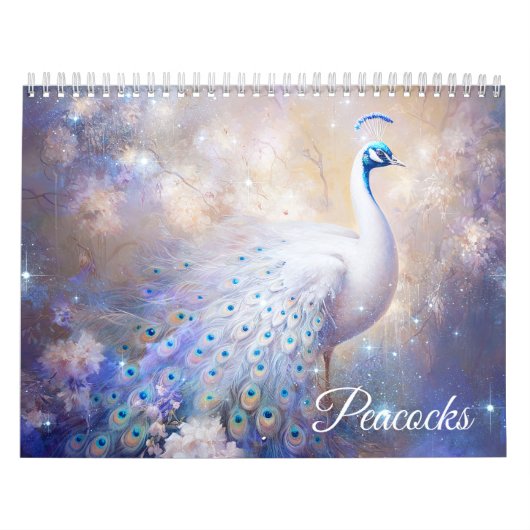 Fantasy White Peacocks in Abstract Style カレンダー (カバー)